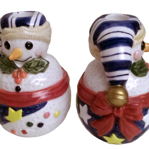Vintage. Snowman Candlestick Holders Epoch Collection by Noritake, Taper Candle - Picture 5 of 13